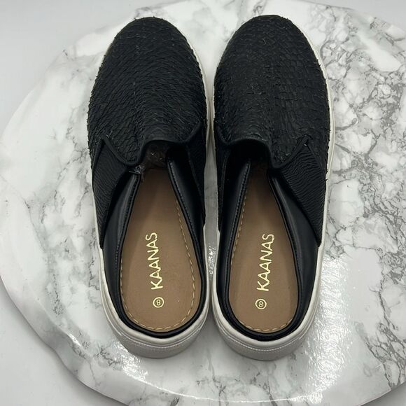 KAANAS Black Leather Sahara Slide Slip On-8 - Picture 5 of 9